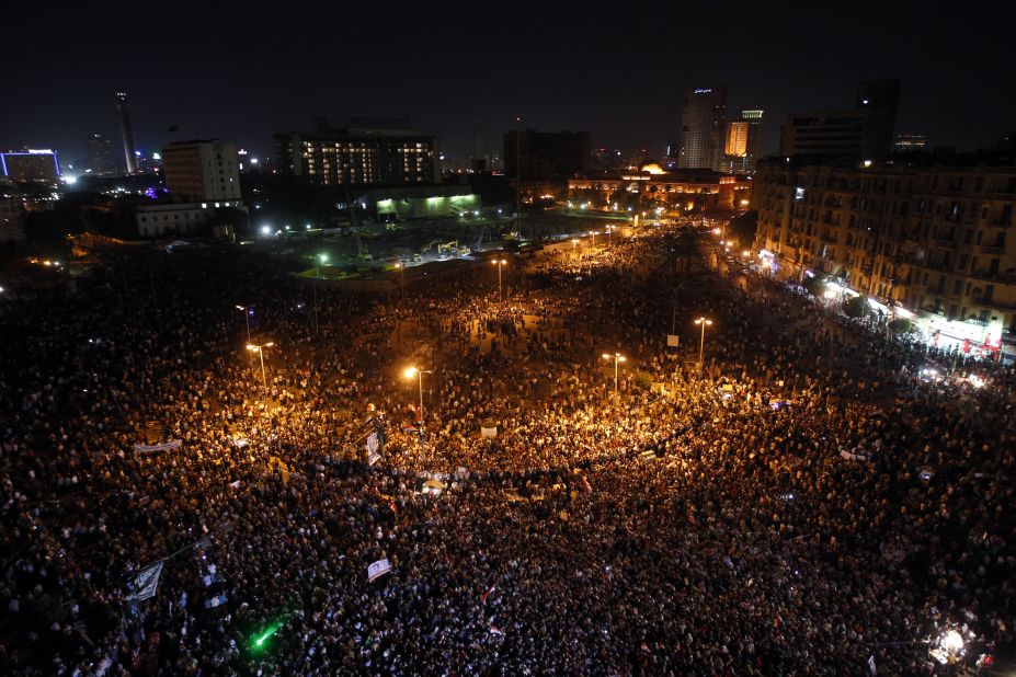 Protesters continued to occupy Tahrir Square -- site of the protests that helped overthrow Mubarak in 2011 -- on Saturday night.