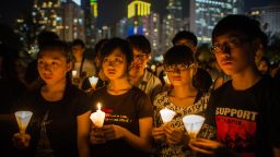 A candlelight vigil in Hong Kong marks the crackdown on the pro-democracy movement in Beijing's Tiananmen Square in 1989.