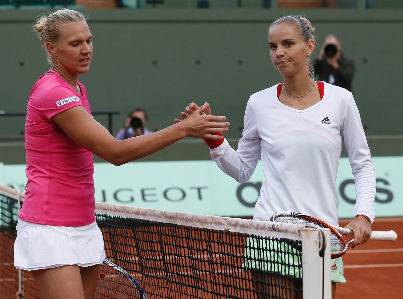 Sharapova will next play Estonia's Kaia Kanepi (left) -- who followed up her win over former world No. 1 Caroline Wozniacki by beating unseeded Dutch player Arantxa Rus.