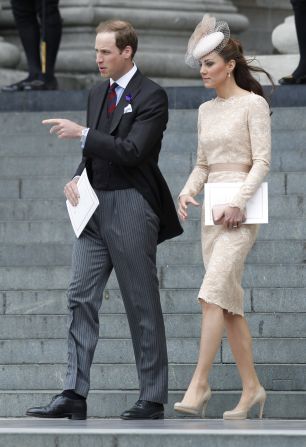 Prince William and Catherine, Duchess of Cambridge leave St Paul's Cathedral after the service. 