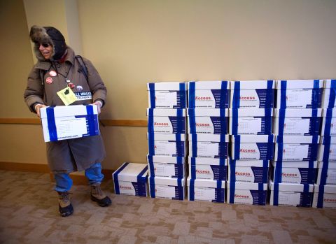 Recall propnents deliver over 900,000 certified signatures in support of the recall to the Government Accountability Offices in Madison, Wisconsin on January 17, 2011.