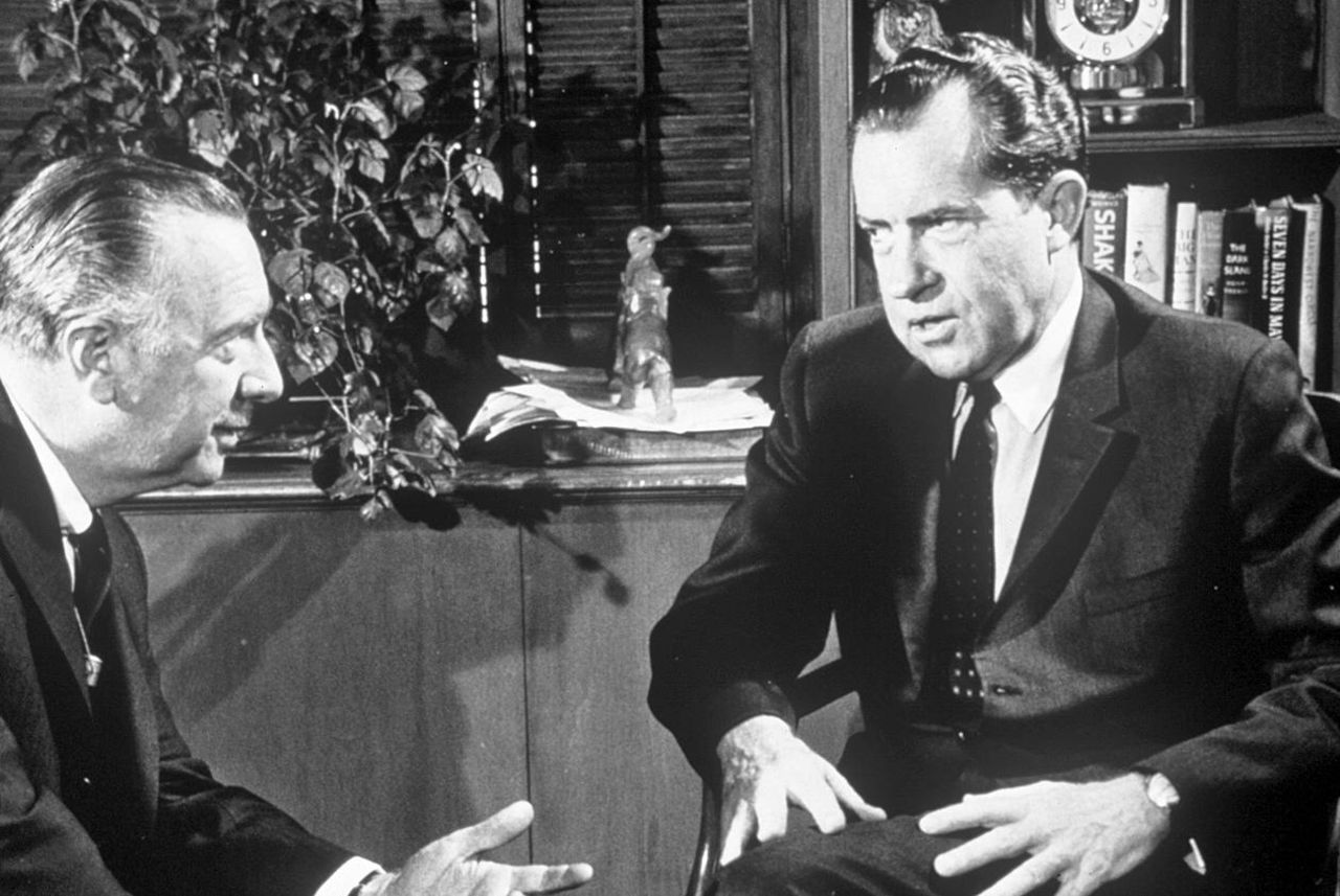 Cronkite interviews Richard Nixon on April 1, 1968, in the early stages of his run for president.