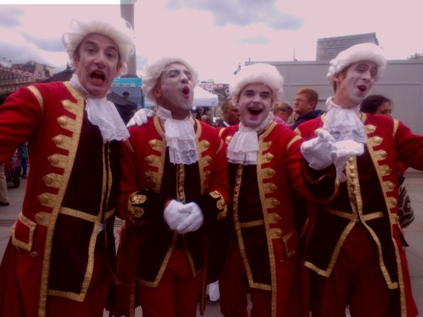kasialondon stumbled upon court jesters entertaining at London's iconic Trafalgar Square in celebration of the queen's Diamond Jubilee. "The jesters were joking, laughing and making merriment for people," she says. "It was a lot of fun."