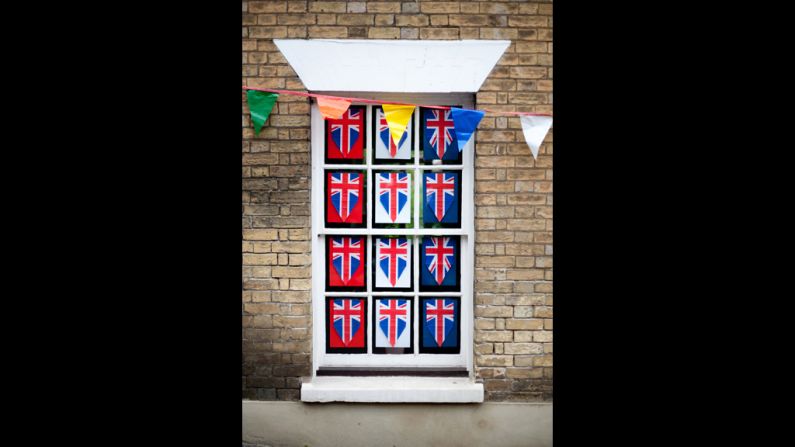 A window decorated in celebration of the Diamond Jubilee.