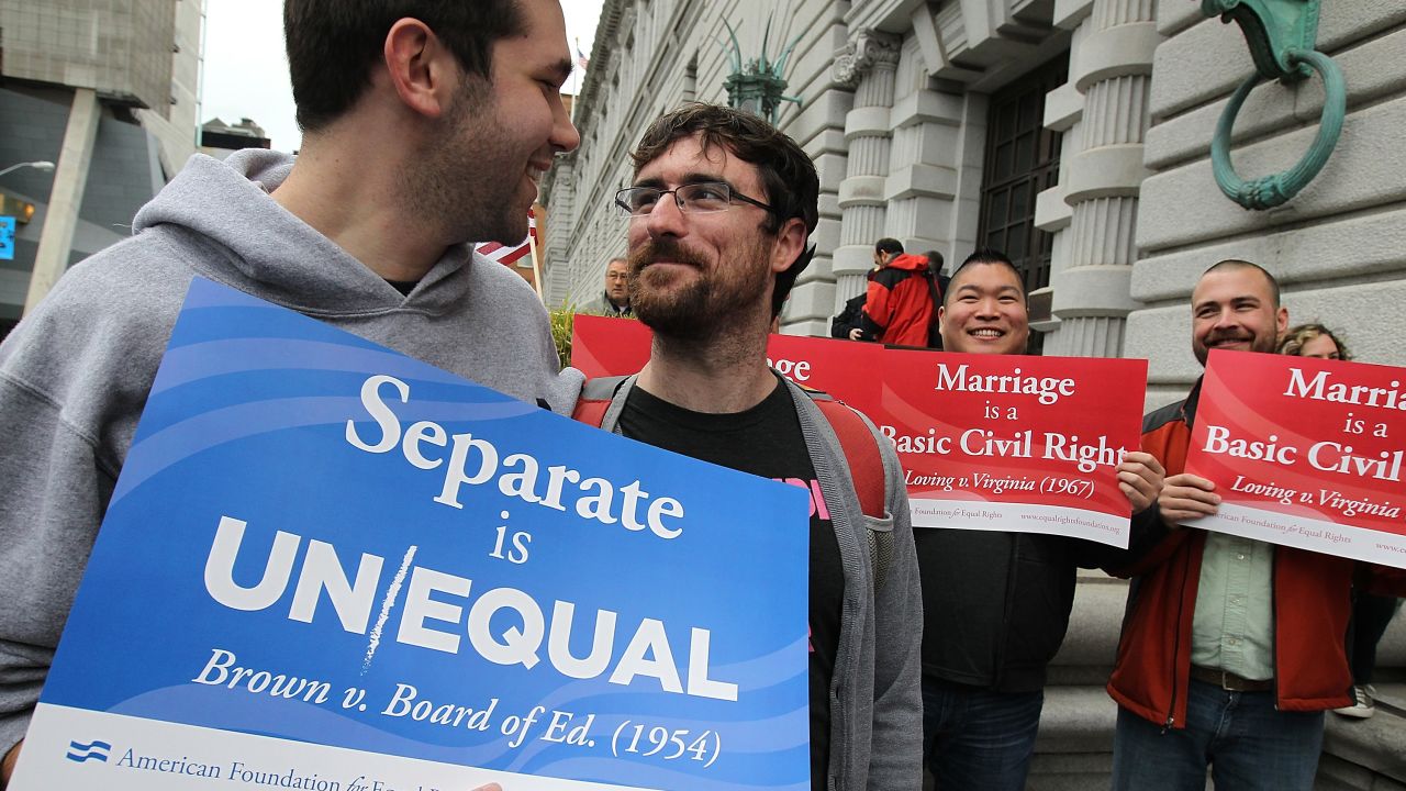 Opponents of Proposition 8 celebrate on February 7 in San Francisco.