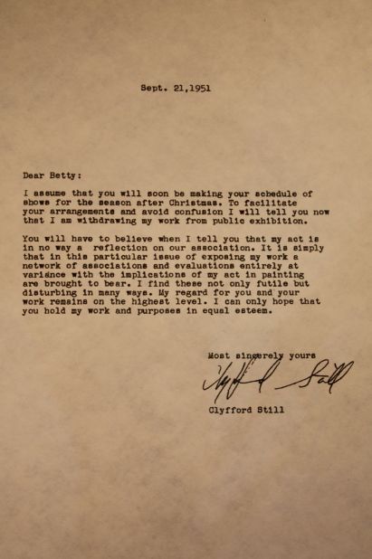 Still wrote this letter to his agent, Betty Parsons, explaining why he was withdrawing from the commercial art scene.