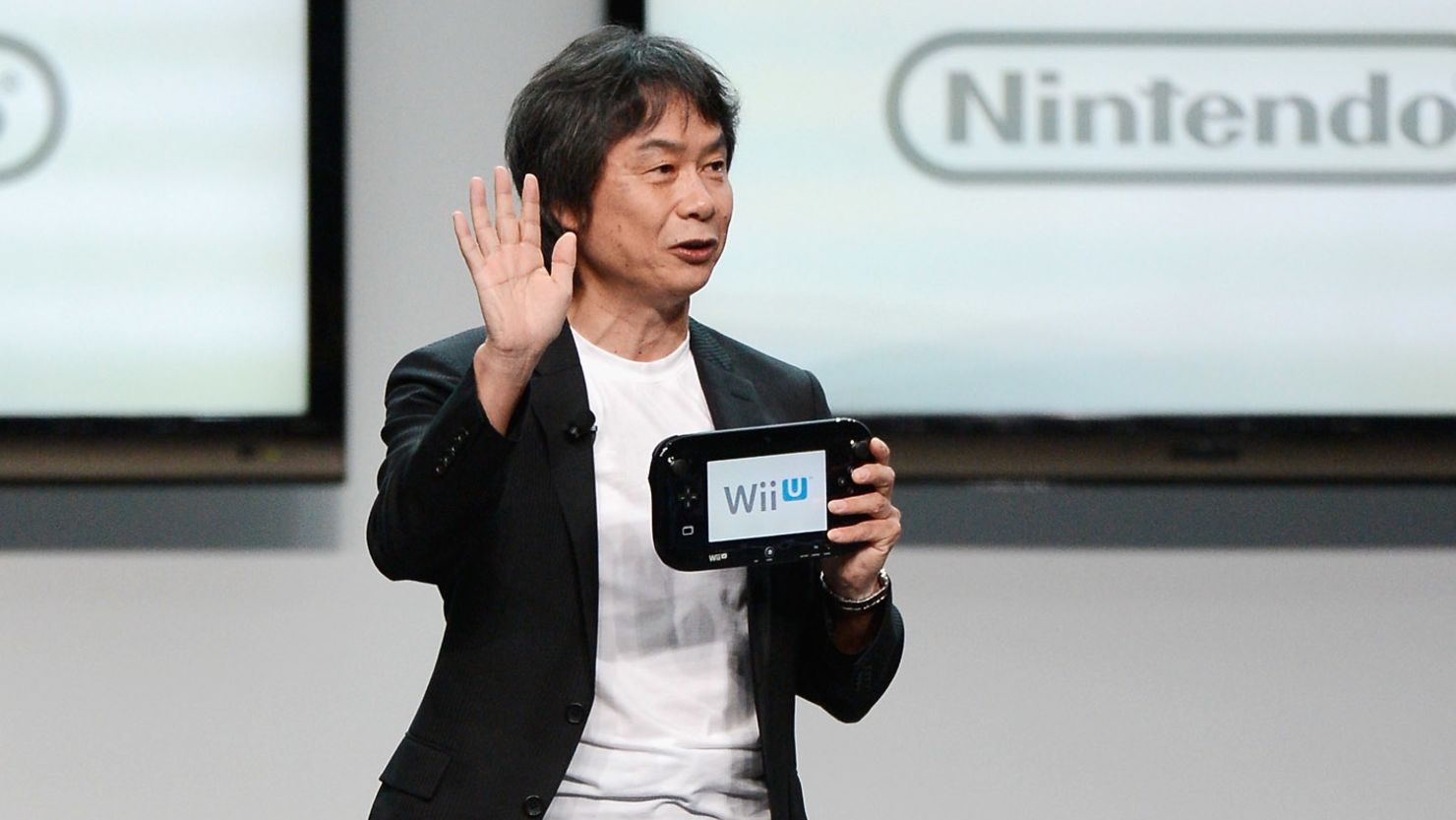 Nintendo producer Shigeru Miyamoto discusses the Wii U at a press conference Tuesday in Los Angeles.