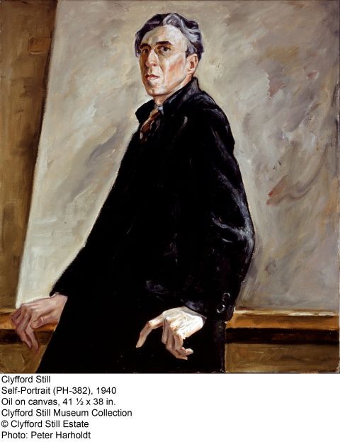 Still, here in a self-portrait from 1940, is credited with being among the first artists to develop expressionist abstraction not based on geometry.