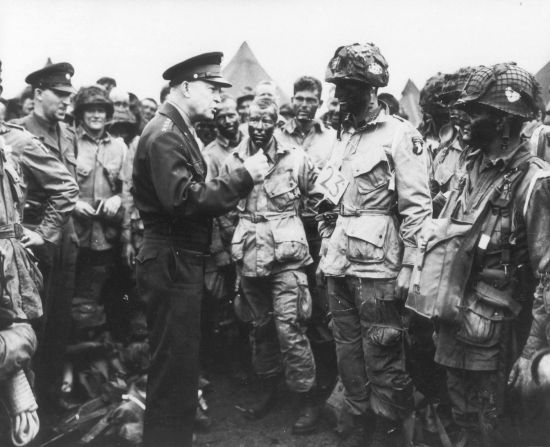 Eisenhower gives the order of the day to paratroopers in England. "Full victory -- nothing else" was the command just before they boarded their planes to participate in the first wave. The invasion -- code-named Operation Overlord -- had been brewing for more than two years.