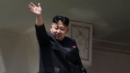 North Korea's leader Kim Jong-Un waves at the end of a major military parade to mark 100 years since the birth of the country's founder and his grandfather, Kim Il-Sung, in Pyongyang on April 15, 2012. The commemorations came just two days after a satellite launch timed to mark the centenary fizzled out embarrassingly when the rocket apparently exploded within minutes of blastoff and plunged into the sea. AFP PHOTO / PEDRO UGARTE (Photo credit should read PEDRO UGARTE/AFP/Getty Images)