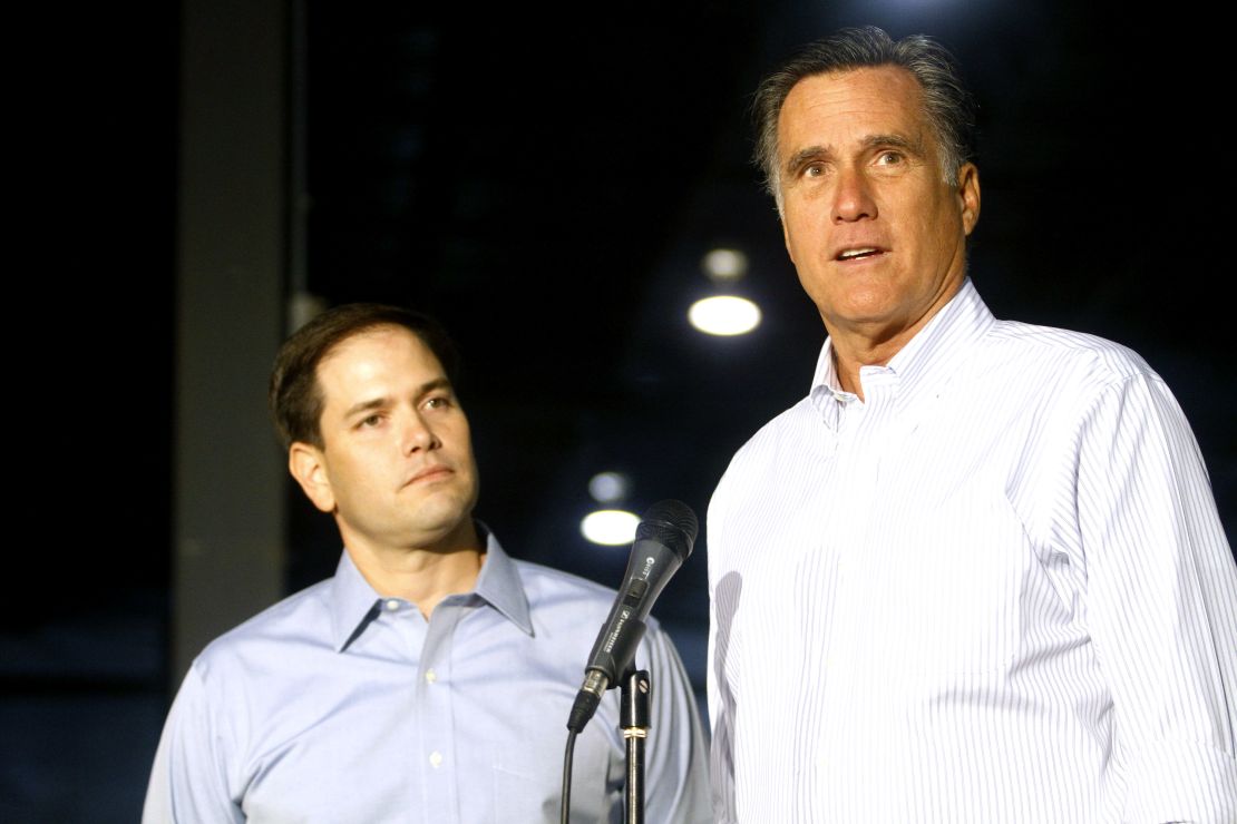 Mitt Romney and Marco Rubio are pictured on the campaign trail in 2012.