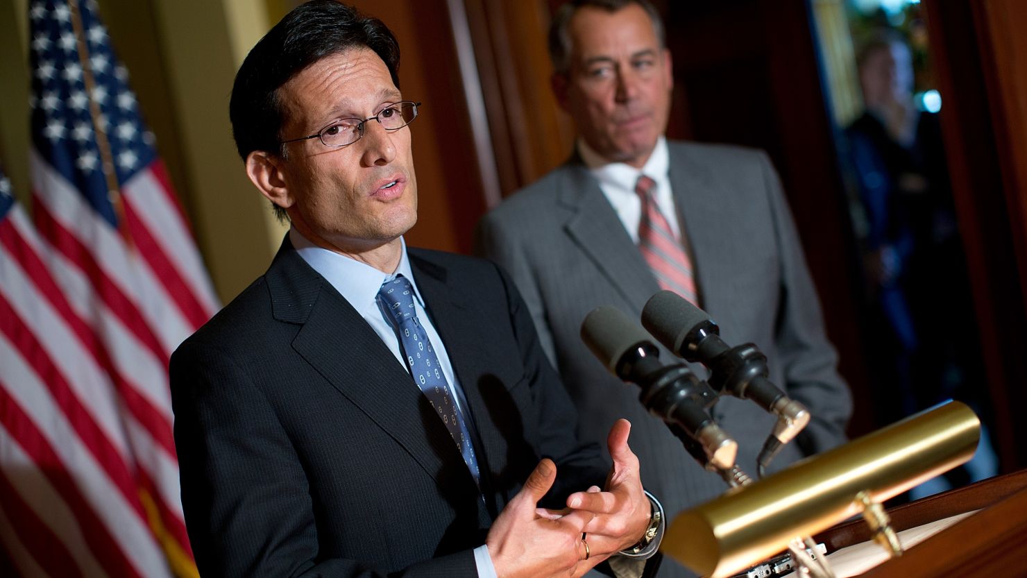 House Majority Leader Eric Cantor, left, and Speaker John Boehner push back on claims of congressional inaction.