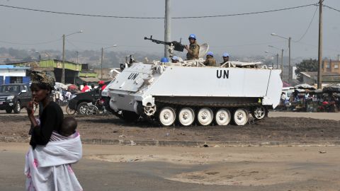 File photo of UN peacekeeping troops in the Ivory Coast securing a street on December 11, 2011.