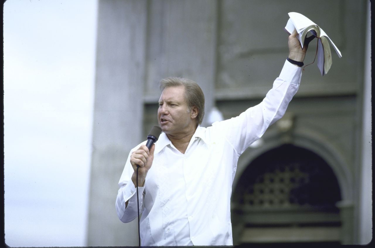 The famous TV preacher was caught with a prostitute in a New Orleans hotel in 1988, but his tearful televised confession kept his $12-million-a-year, 10,000-employee religious empire together until he was linked to another prostitute in 1991. Lawsuits and an Internal Revenue Service tax lien put an end to Jimmy Swaggart's media reign.