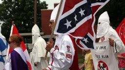PULASKI, TN - JULY 11: Members of the Fraternal White Knights of the Ku Klux Klan participate in the 11th Annual Nathan Bedford Forrest Birthday march July 11, 2009 in Pulaski, Tennessee.