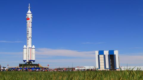 The Shenzhou-9 spacecraft and its carrier rocket are seen Saturday at the launch platform in northwest China's Gansu province.