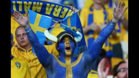 A Swedish fan soaks up the atmosphere ahead of Monday's match against Ukraine.
