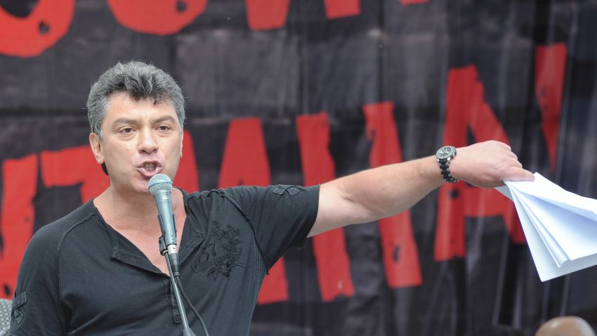 One of opposition leaders, former first deputy prime minister Boris Nemtsov, speaks during an opposition rally in Moscow, on June 12, 2012. Tens of thousands of protesters chanting 'Russia Will be Free' rallied today in Moscow against President Vladimir Putin's third term despite a police crackdown on their leaders a day earlier. AFP PHOTO / ALEXANDER NEMENOV (Photo credit should read ALEXANDER NEMENOV/AFP/GettyImages) 