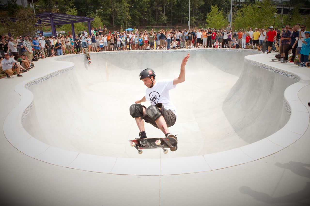 Along the trails, visitors will find a variety of public parks. A skakepark has also been constructed. Famed skater Tony Hawk (pictured) contributed $25,000 to the construction fund.