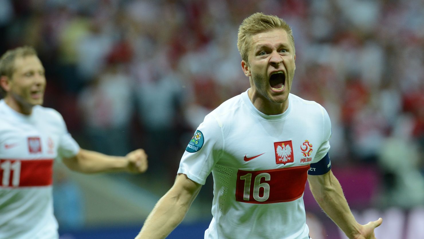 Polish midfielder Jakub Blaszczykowski celebrates after scoring a sensational equaliser against Russia
