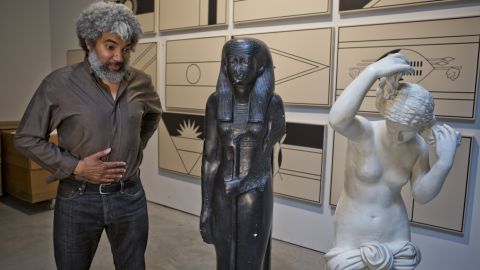 Fred Wilson likes to juxtapose art from different eras, as he's done here with these statues in his New York studio.