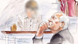 A courtroom sketch portrays "Victim No.1" and Jerry Sandusky during trial on Tuesday, June 12.