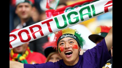 Portugal fans rally before the Group B match against Denmark in Lviv, Ukraine. 