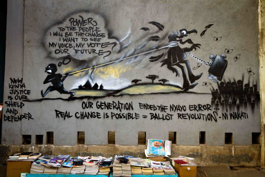 Details from one wall work that sums up the group's message to Kenyan voters.
