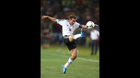 Philipp Lahm of Germany controls the ball during the Group B match between Netherlands and Germany on Wednesday, June 13. 