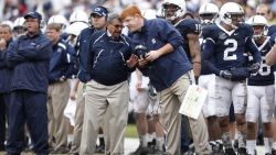 ORLANDO, FL - JANUARY 1: Head coach Joe Paterno of the Penn State Nittany Lions talks with offensive assistant coach Mike McQueary during the 2010 Capital One Bowl against the LSU Tigers at the Florida Citrus Bowl Stadium on January 1, 2010 in Orlando, Florida.