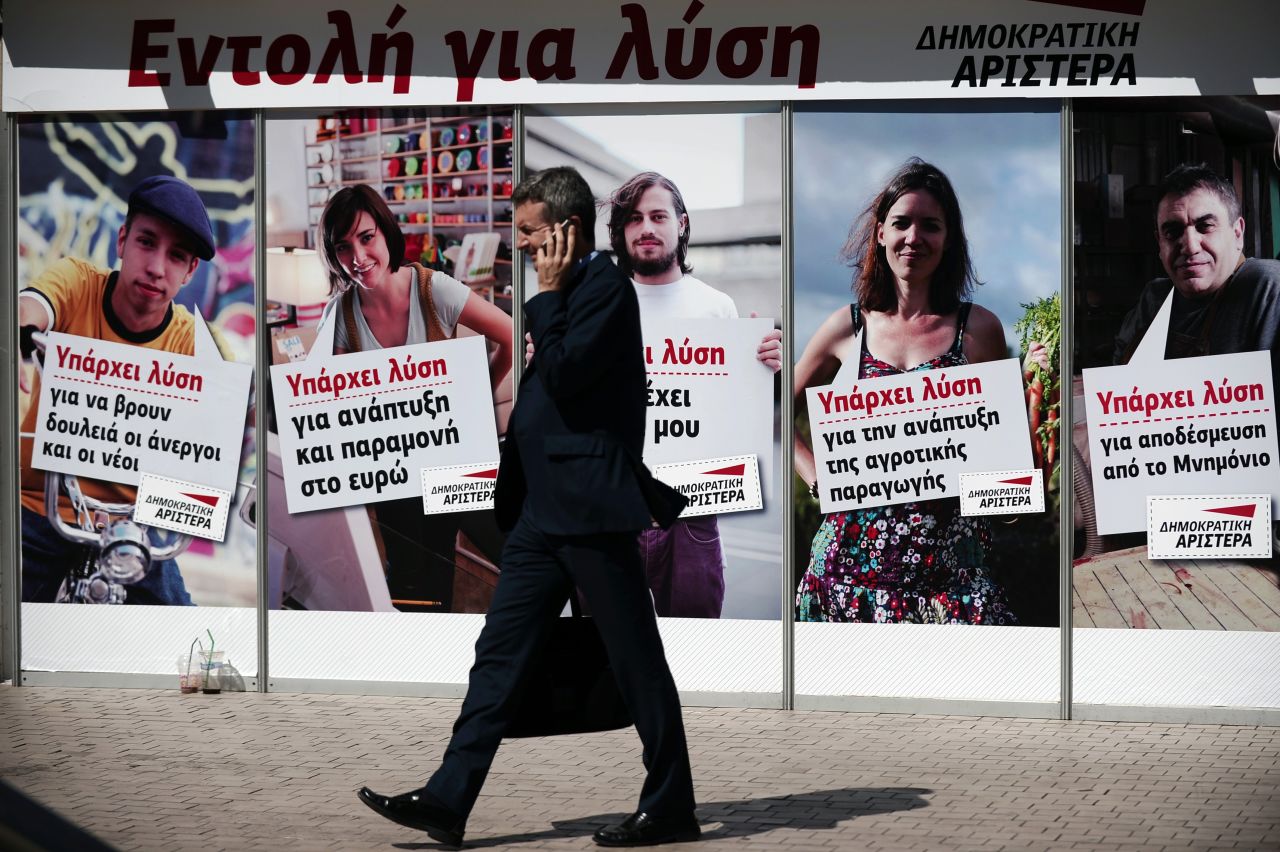 Democratic Left election campaign posters line the streets of Athens on June 7, 2012. Greece pushed through a huge debt swap in March to save it from disorderly default and clear the way to receive its second bailout, worth €130 billion ($171.5 billion). Europe will be watching closely when the debt-ridden country takes to the polls later this month. 