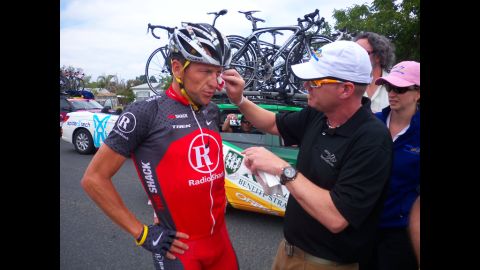 In May 2010, Armstrong crashes during the Amgen Tour of California. That same day, he denied allegations of doping made by former teammate Floyd Landis.