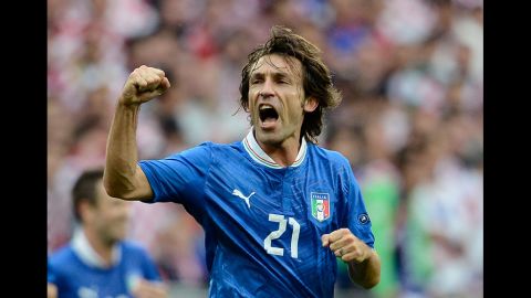Andrea Pirlo of Italy celebrates scoring the opening goal against Croatia.