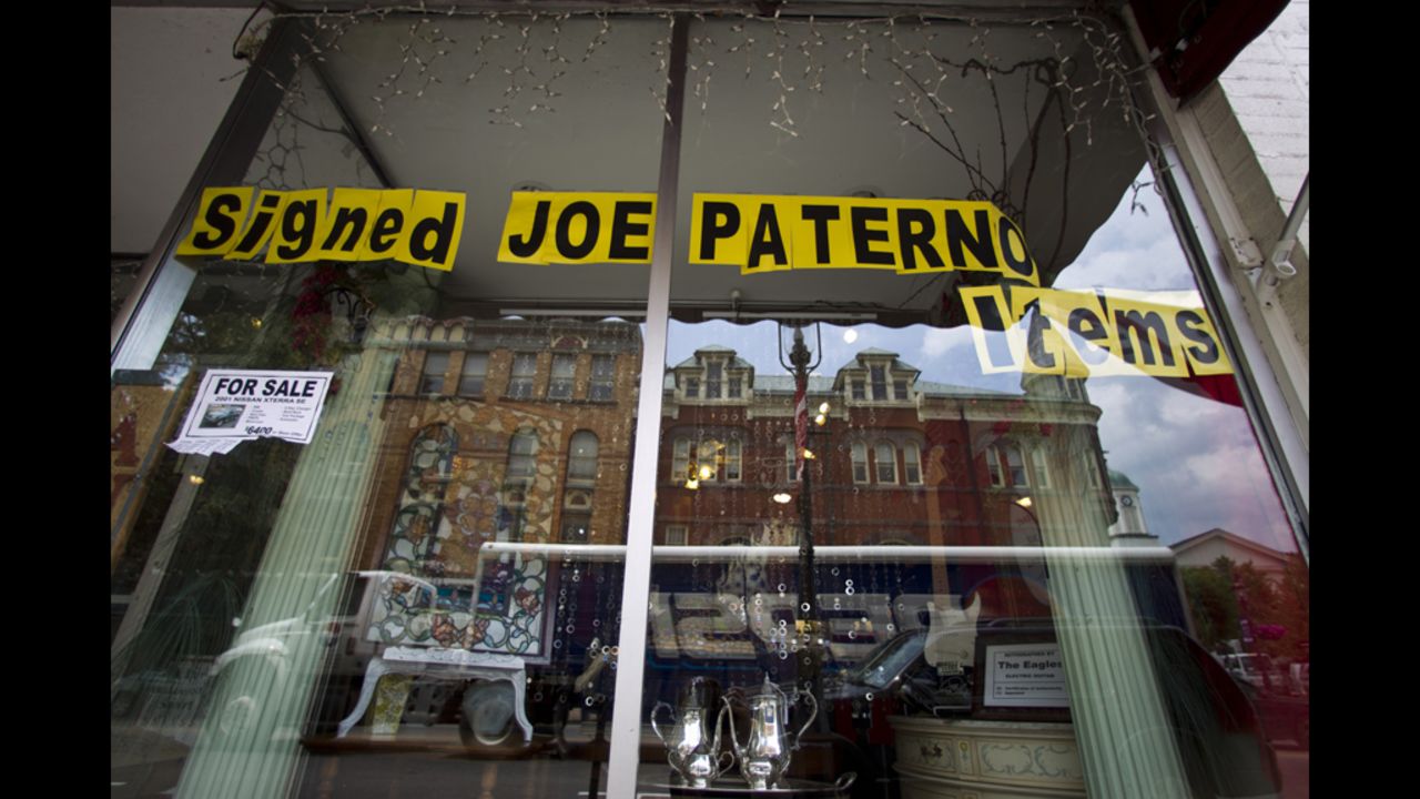 A business advertises Joe Paterno items within view of the courthouse where assistant coach Sandusky is on trial.