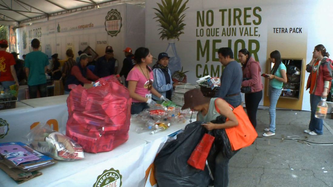 Residents of Mexico City are embracing a creative recycling program that is turning trash into food. 