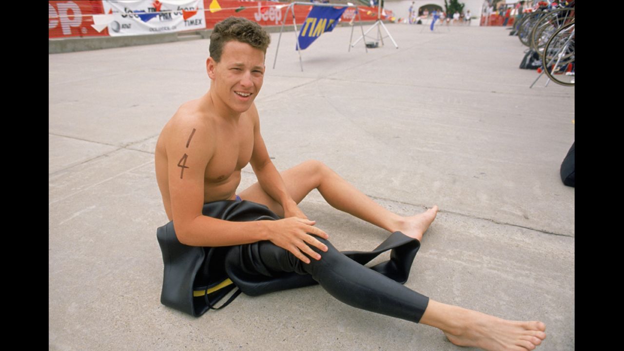 Armstrong, 17, competes in the Jeep Triathlon Grand Prix in 1988. He became a professional triathlete at age 16 and joined the U.S. National Cycling Team two years later.