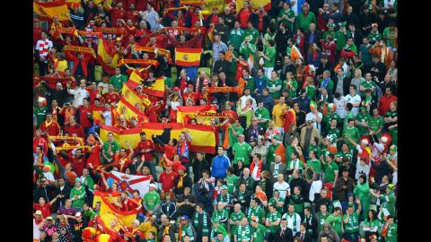 Fans make their voices heard during the Group C match between Spain and Ireland.
