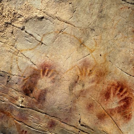 This has been called "The Panel of Hands" in El Castillo Cave in Spain. A hand stencil here is more than 37,300 years old.
