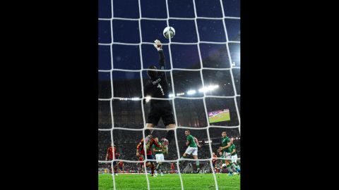 Shay Given of Republic of Ireland makes a save during the match between Spain and Ireland.