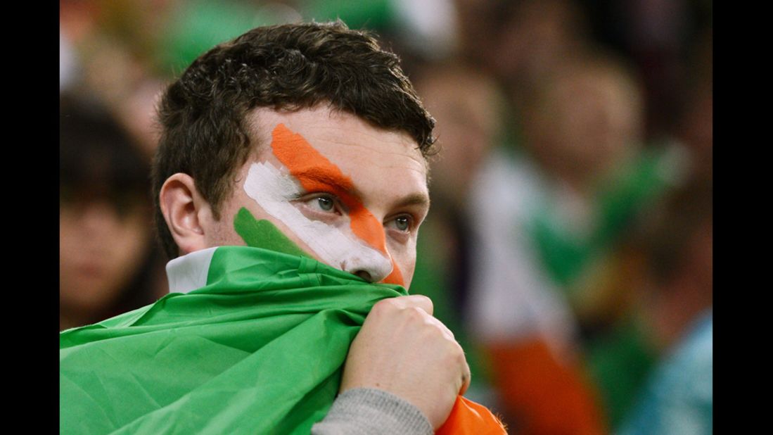 Republic of Ireland fans look on during the Spain-Ireland match.