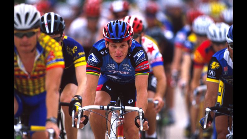 Armstrong rides at the Ikon Ride for the Roses to benefit the Lance Armstrong Foundation in May 1998. He established the foundation to benefit cancer research after he was diagnosed with testicular cancer in 1996. After treatment, he was declared cancer-free in February 1997.