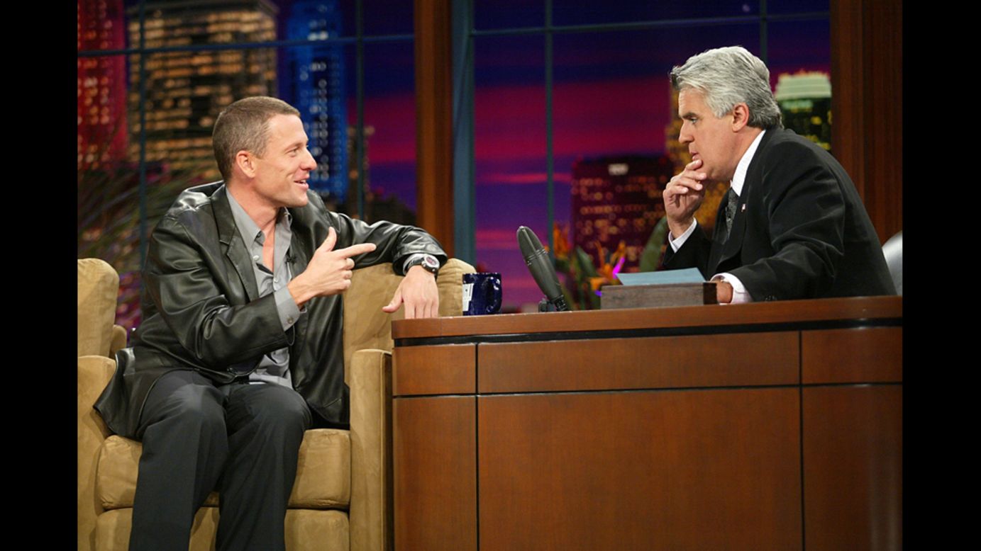 Jay Leno interviews Armstrong on "The Tonight Show" in 2003. 