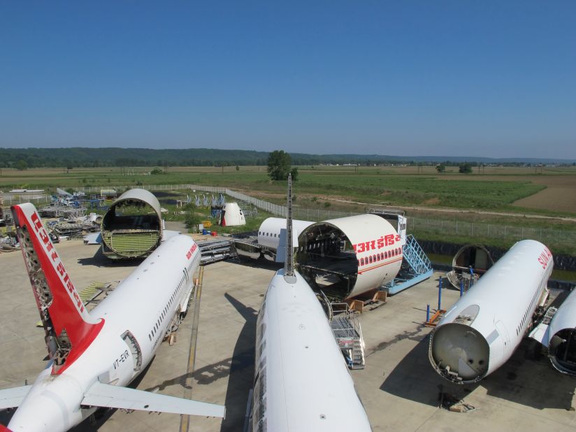 Aircraft skeletons are picked apart and the salvaged parts are repackaged and repurposed.