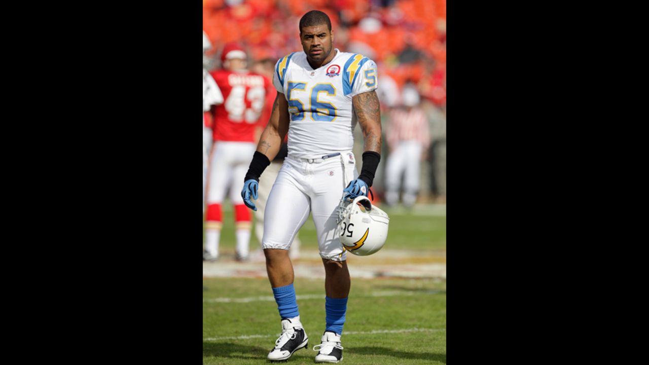 Shawne Merriman, then of the San Diego Chargers, was suspended for four games after testing positive for steroids in 2006. He retired in 2013 after eight NFL seasons.