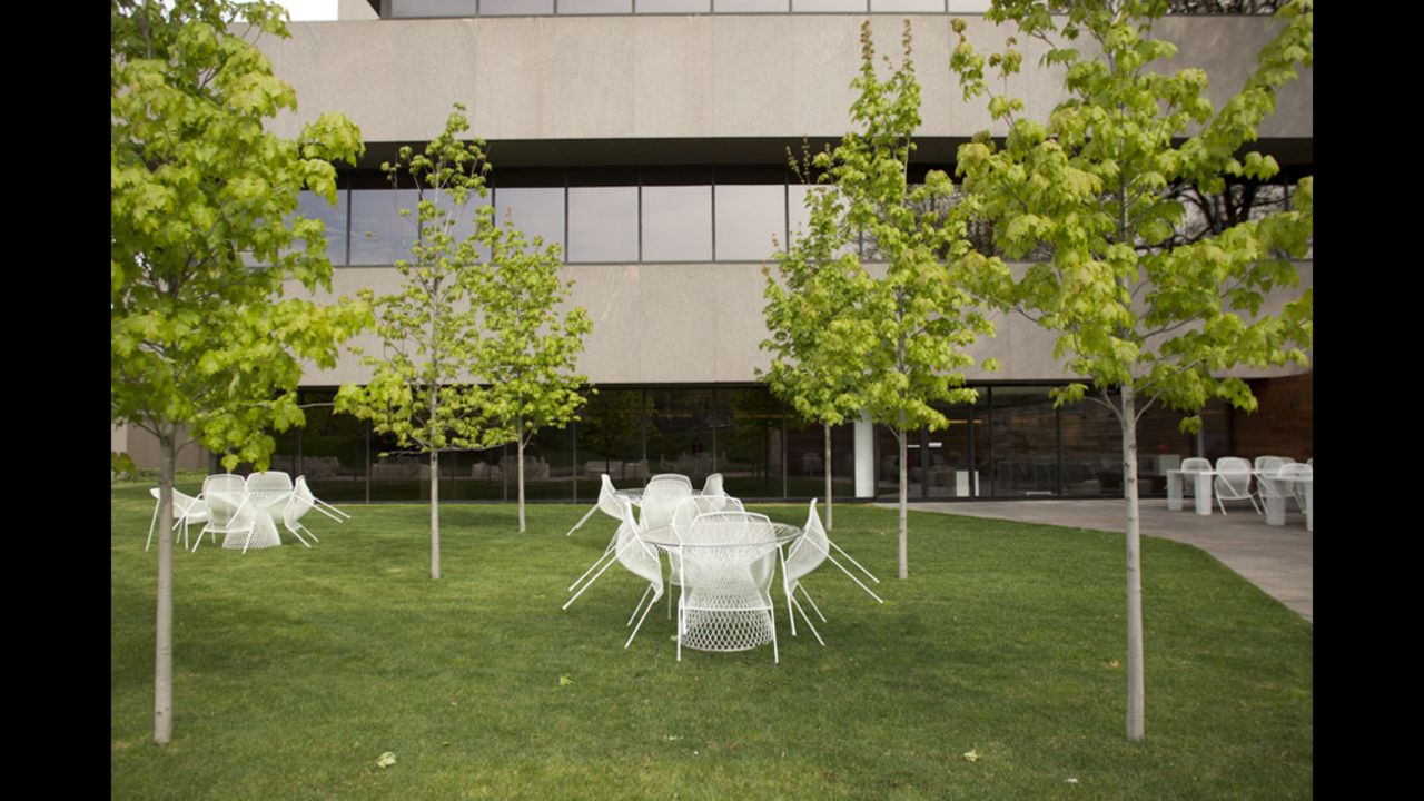 Steelcase headquarters includes a spot for employees to gather outdoors.