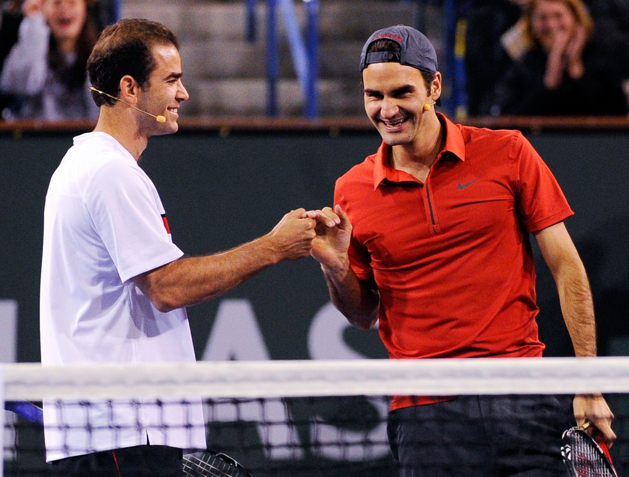 The year before, Sampras played an exhibition with Roger Federer, who has a record 16 grand slams but is still one short of the American's Wimbledon tally.