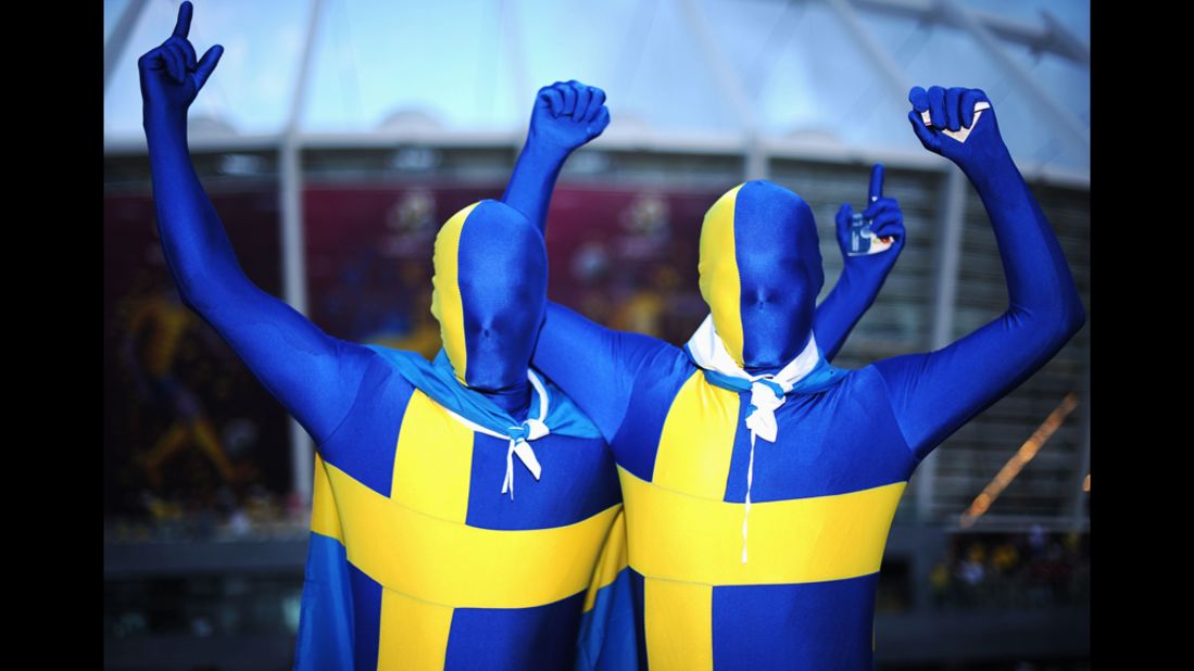 Sweden fans show their support before the group D match between Sweden and England.