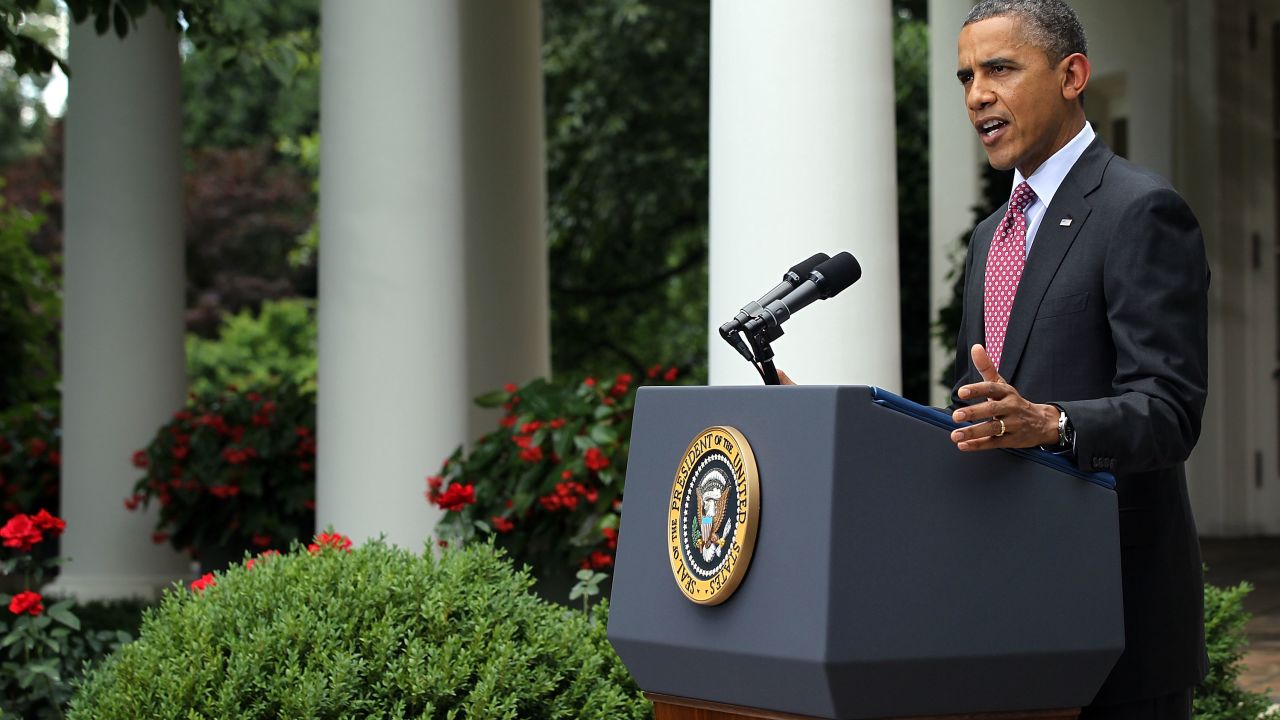 WASHINGTON, DC - JUNE 15:  U.S. President Barack Obama delivers remarks about the Department of Homeland Security's recent announcement about deportation of illegal immigrants in the Rose Garden at the White House June 15, 2012 in Washington, DC. With the DREAM Act unable to gain traction in Congress, Obama announced that his administration would stop deporting some young people who came to U.S. as children of illegal immigrants.  (Photo by Alex Wong/Getty Images)