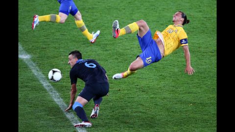 Zlatan Ibrahimovic of Sweden and John Terry of England clash during the match between Sweden and England.