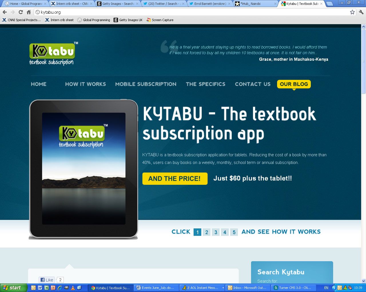 Kytabu is one of the apps currently being developed at the iHub space. It brings students digitalized version of text books, making them cheaper and more accessible.